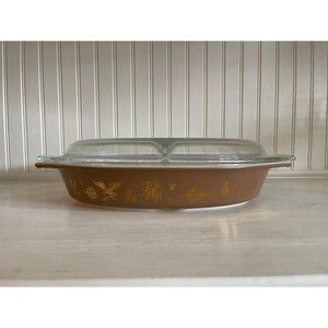 Vintage Pyrex 'Early America" Divided Casserole with Divided Lid